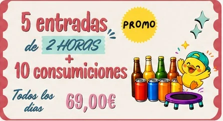 Promoción de cinco entradas de dos horas y diez consumiciones por 69 €, disponible todos los días