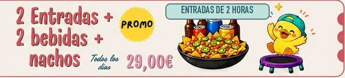 Promoción de dos entradas de dos horas, dos bebidas y nachos por 29 €, disponible todos los días