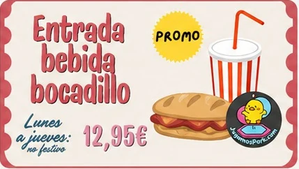 Promoción de entrada, bebida y bocadillo por 12,95 €, de lunes a jueves no festivos